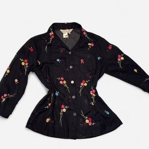 David Brooks Embroidered Sheer Cotton Button-Up Blouse